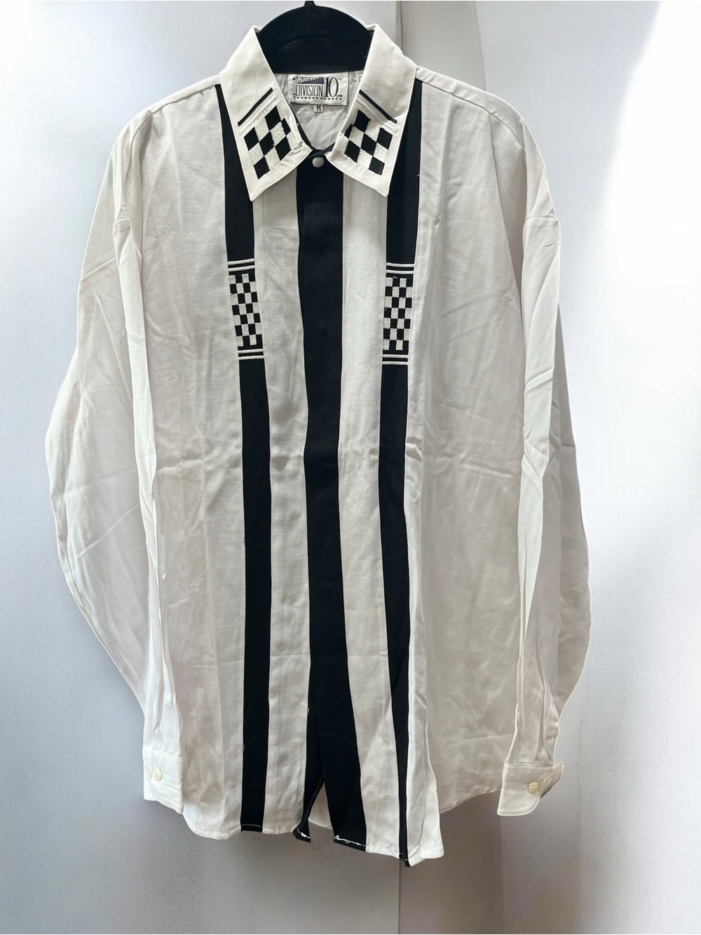 VTG 90s Division 10 Checkered Colorblock Rayon Shirt M Ska Mod Retro